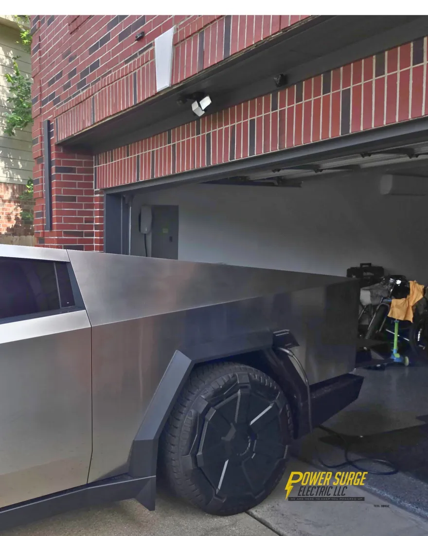 Cybertruck connected to a home EV charging installation.